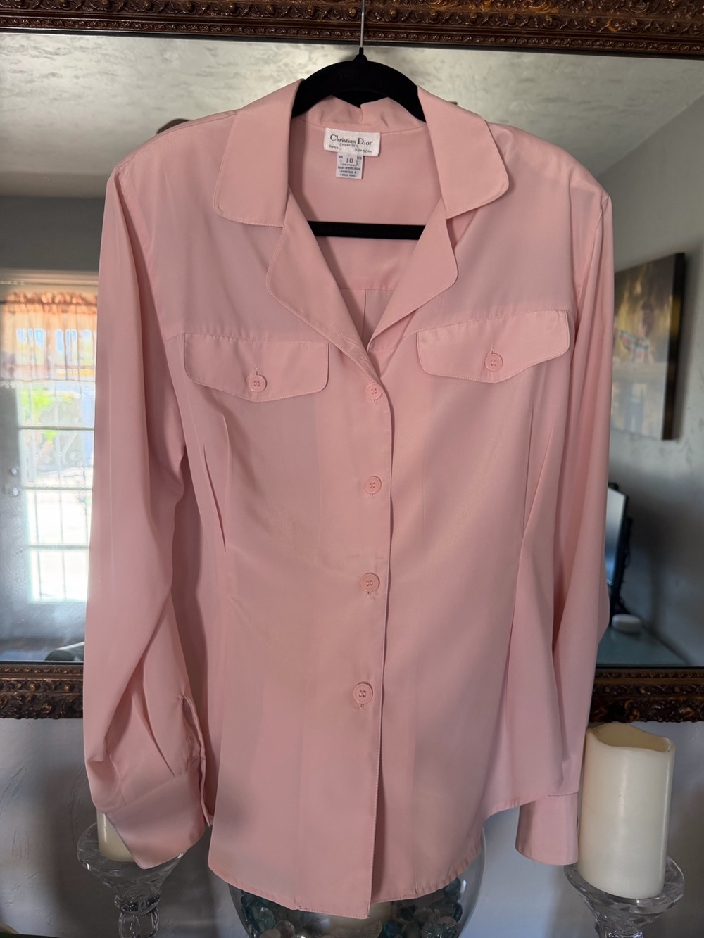 Vintage Christian Dior Chemises Blush Pink Button Front Blouse Size 10 - Picture 2 of 6